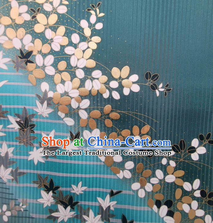 Asian Green Brocade Japan Traditional Maple Leaf Pattern Silk Fabric Japanese Kimono Tapestry Drapery