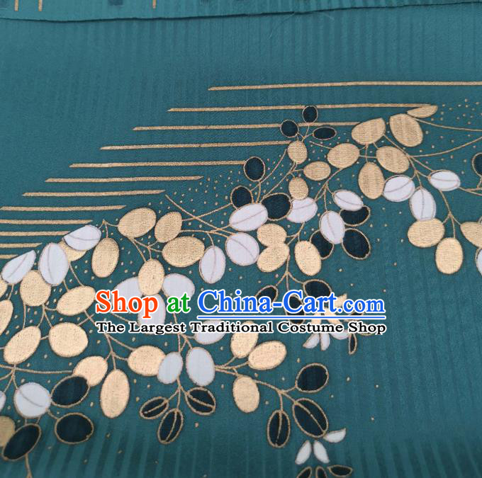 Asian Japanese Kimono Tapestry Drapery Green Brocade Japan Traditional Maple Leaf Pattern Silk Fabric