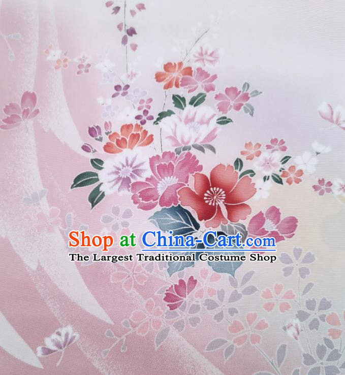 Asian Japan Traditional Printing Brocade Drapery Japanese Classical Tsukesage Kimono Pink Silk Fabric