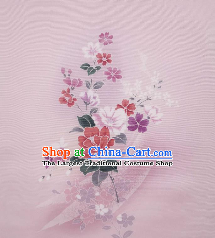 Asian Japan Traditional Printing Pink Brocade Drapery Japanese Classical Tsukesage Kimono Silk Fabric