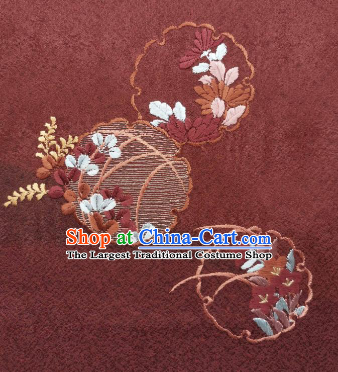 Asian Japan Traditional Silk Fabric Japanese Kimono Tapestry Drapery Embroidered Dark Red Brocade