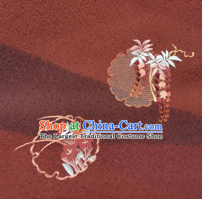 Asian Japan Traditional Silk Fabric Japanese Kimono Tapestry Drapery Embroidered Dark Red Brocade