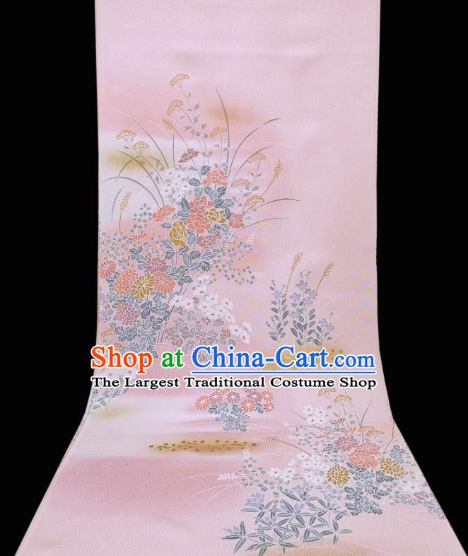 Asian Japanese Classical Kimono Silk Fabric Japan Traditional Printing Chrysanthemum Pink Brocade Drapery