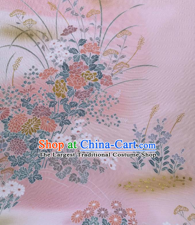 Asian Japanese Classical Kimono Silk Fabric Japan Traditional Printing Chrysanthemum Pink Brocade Drapery