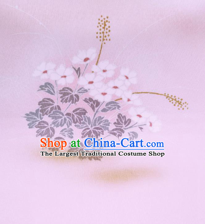 Asian Japanese Silk Fabric Traditional Drapery Japan Kimono Printing Chrysanthemum Pink Brocade