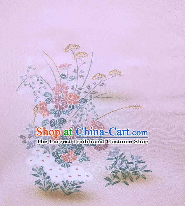 Asian Traditional Drapery Japan Kimono Printing Chrysanthemum Pink Brocade Japanese Silk Fabric
