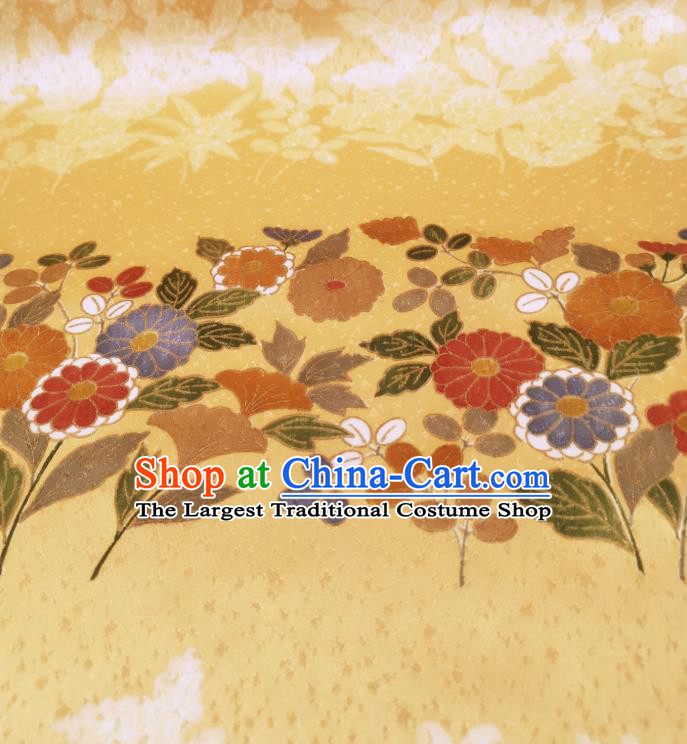Asian Traditional Cloth Drapery Japan Wedding Dress Brocade Japanese Kimono Golden Silk Fabric