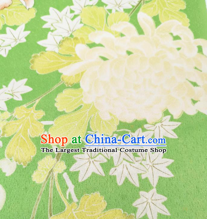 Japan Classical Chrysanthemum Pattern Brocade Asian Traditional Cloth Drapery Japanese Kimono Green Silk Fabric