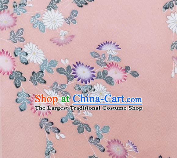 Asian Traditional Satin Drapery Japanese Kimono Pink Silk Fabric Japan Classical Chrysanthemum Pattern Brocade