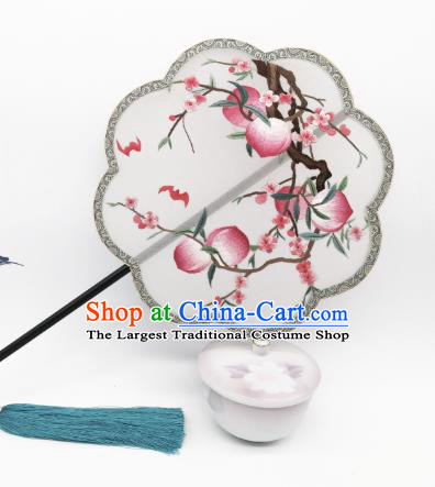 China Classical Silk Fan Traditional Song Dynasty Princess Palace Fan Suzhou Embroidered Peach Flowers Fan
