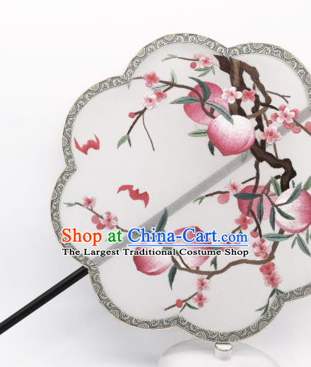 China Classical Silk Fan Traditional Song Dynasty Princess Palace Fan Suzhou Embroidered Peach Flowers Fan