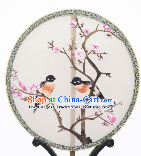 China Suzhou Embroidery Peach Blossom Fan Traditional Hanfu Circular Palace Fan Classical Double Side Silk Fan