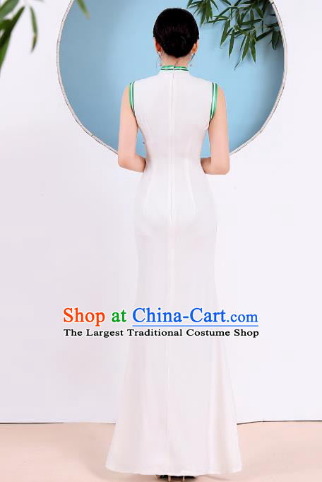 China Stage Show White Cheongsam Party Compere Clothing Modern Dance Qipao Dress