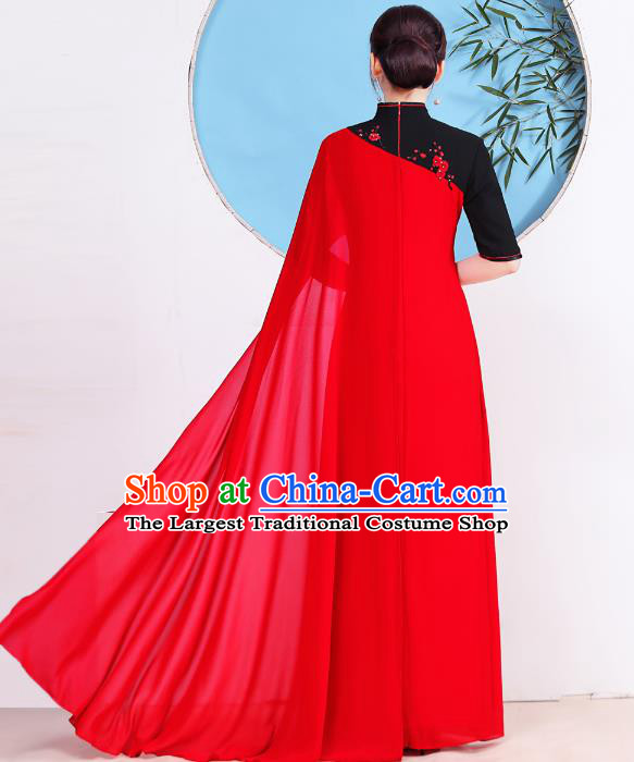 China Catwalks Velvet Qipao Dress Compere Slim Clothing Stage Show Red Shawl Cheongsam