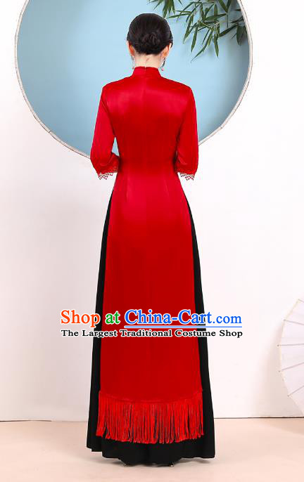 China Stage Show Cheongsam Catwalks Red Qipao Dress Modern Dance Clothing