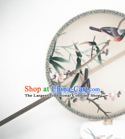 China Suzhou Embroidered Plum Bird Fan Classical Dance Silk Circular Fan Traditional Hanfu Palace Fan
