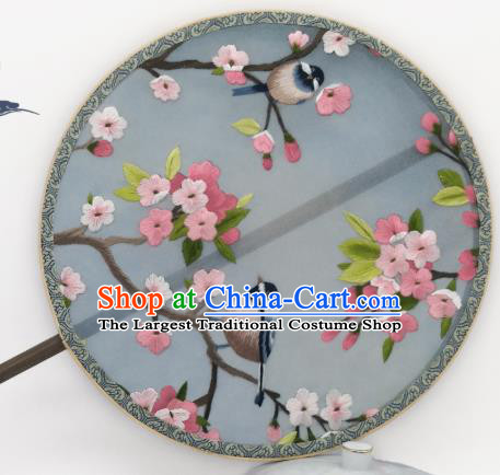 China Classical Double Side Silk Circular Fan Traditional Hanfu Palace Fan Suzhou Embroidery Winter Jasminum Fan
