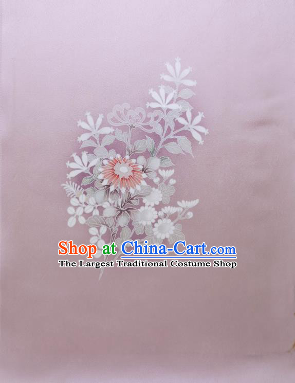 Asian Traditional Silk Fabric Japanese Kimono Tapestry Drapery Japan Hand Painting Chrysanthemum Lilac Brocade