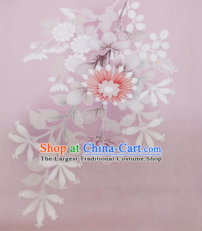 Japan Hand Painting Wisteria Chrysanthemum Lilac Brocade Asian Japanese Traditional Kimono Silk Fabric