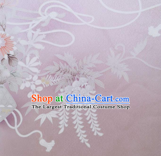Japan Hand Painting Wisteria Chrysanthemum Lilac Brocade Asian Japanese Traditional Kimono Silk Fabric
