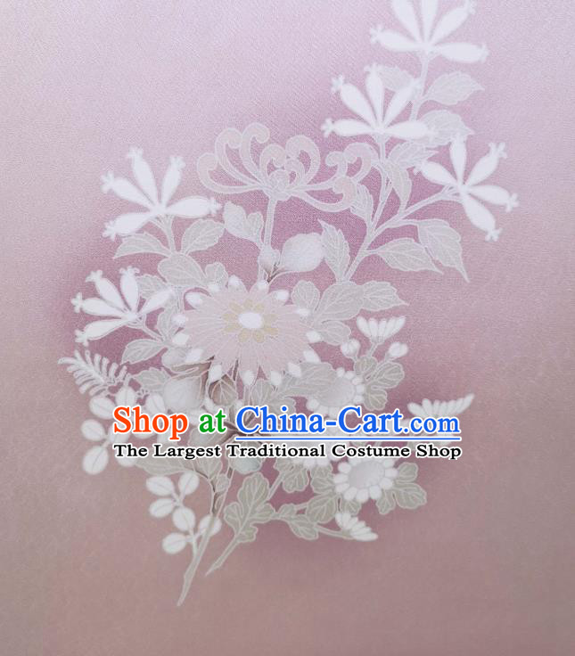 Asian Japanese Traditional Kimono Silk Fabric Japan Hand Painting Plum Orchids Chrysanthemum Lilac Brocade