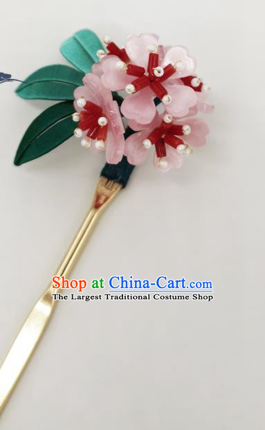 Chinese Traditional Song Dynasty Hanfu Pink Azalea Hairpin Handmade Ancient Princess Hair Stick