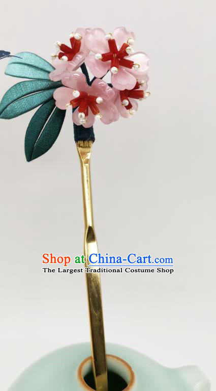 Chinese Traditional Song Dynasty Hanfu Pink Azalea Hairpin Handmade Ancient Princess Hair Stick