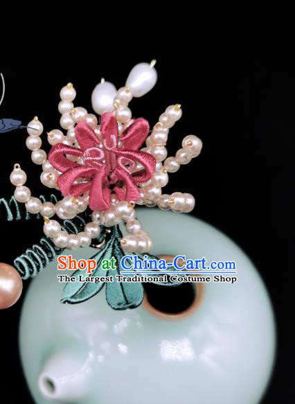 Chinese Traditional Qing Dynasty Pearls Chrysanthemum Hairpin Handmade Ancient Imperial Concubine Hair Stick