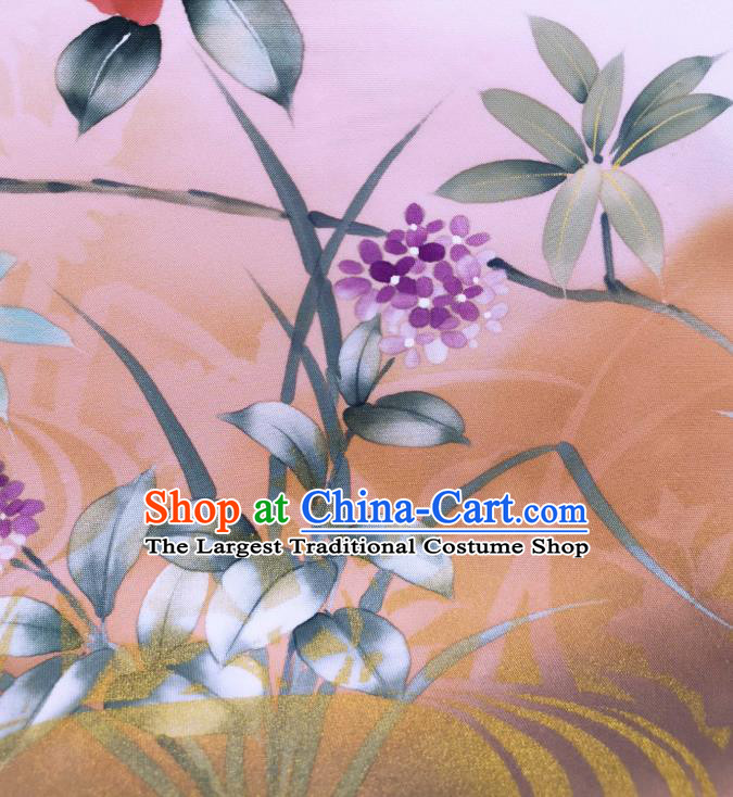 Asian Japan Brocade Material Japanese Kimono Tapestry Traditional Hand Painting Hydrangea Silk Fabric