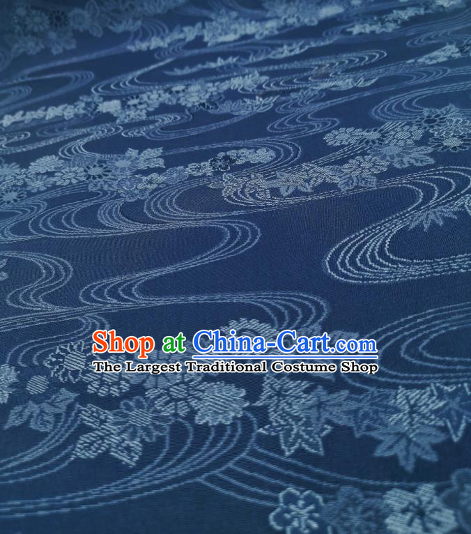 Asian Japan Classical Flow Chrysanthemum Pattern Silk Fabric Traditional Japanese Kimono Navy Brocade Material