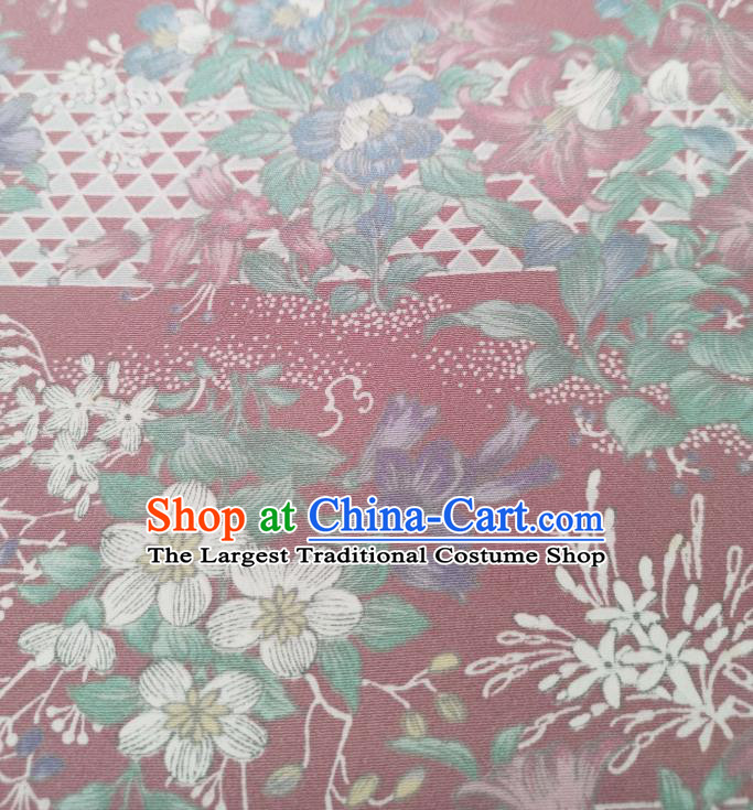 Asian Japan Classical Flowers Pattern Silk Fabric Traditional Japanese Edo Komon Kimono Pink Brocade Material
