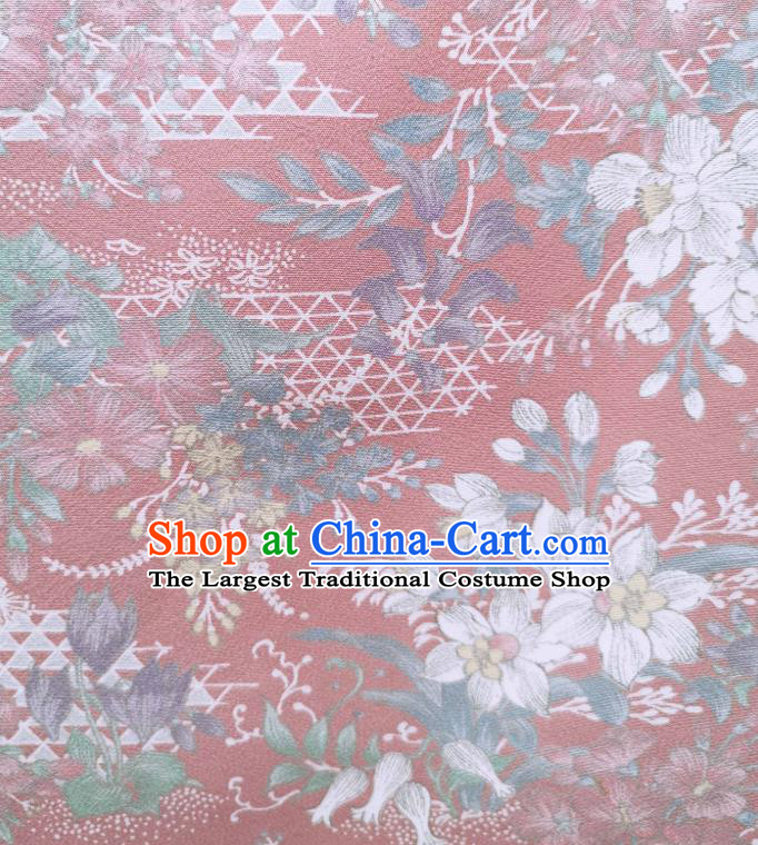 Asian Japan Classical Flowers Pattern Silk Fabric Traditional Japanese Edo Komon Kimono Pink Brocade Material
