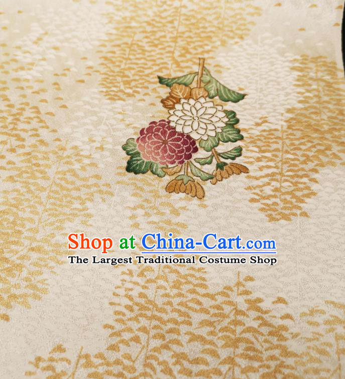 Asian Japanese Yukata Beige Silk Fabric Japan Traditional Kimono Printing Brocade Material