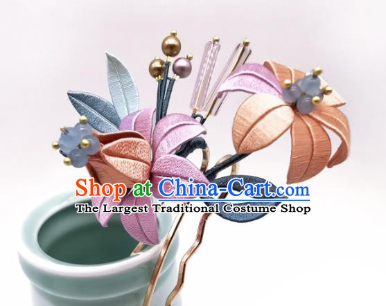 Chinese Traditional Hair Accessories Hanfu Hairpin Handmade Ancient Palace Lady Silk Flower Hair Stick