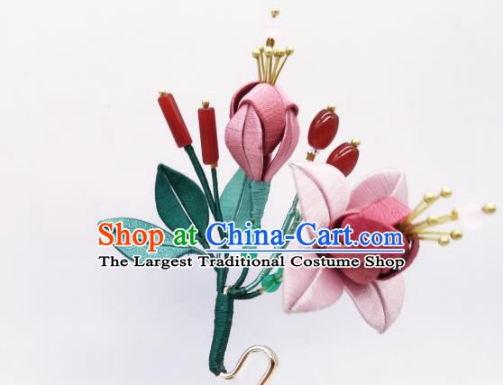 Chinese Traditional Song Dynasty Hair Accessories Hanfu Hairpin Handmade Ancient Palace Princess Silk Begonia Hair Stick