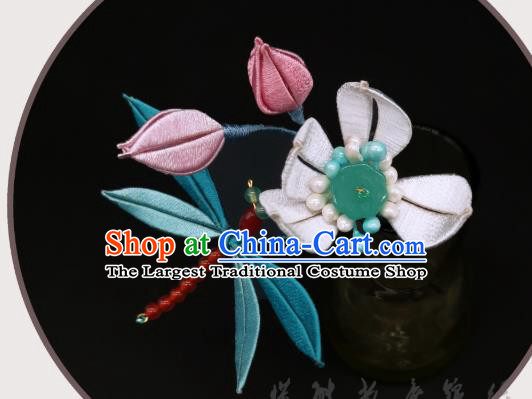 Chinese Handmade Hanfu Hair Accessories Traditional Hair Stick Ancient Princess Silk Lotus Dragonfly Hairpin
