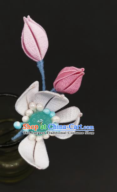 Chinese Traditional Hair Stick Ancient Princess Silk Lotus Hairpin Handmade Hanfu Hair Accessories