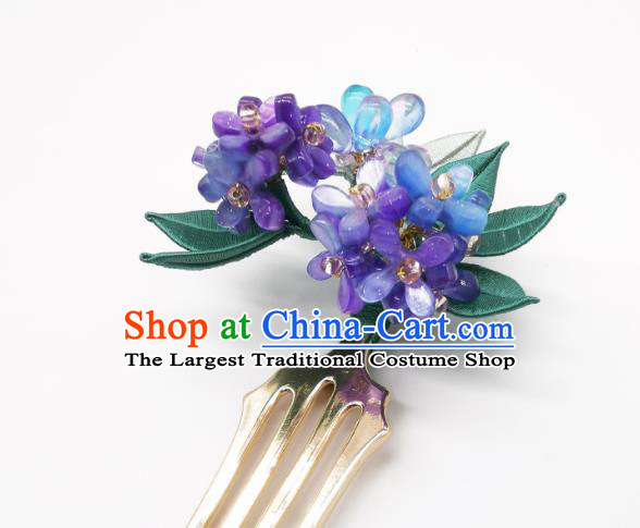 Chinese Traditional Purple Hydrangea Hair Comb Handmade Hanfu Hair Accessories Ancient Young Lady Hairpin