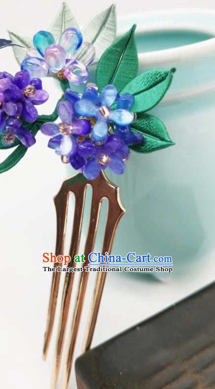 Chinese Traditional Purple Hydrangea Hair Comb Handmade Hanfu Hair Accessories Ancient Young Lady Hairpin