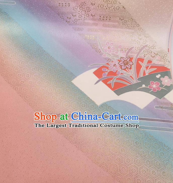 Asian Japan Classical Tsukesage Kimono Pink Silk Fabric Traditional Japanese Yukata Belt Brocade Tapestry