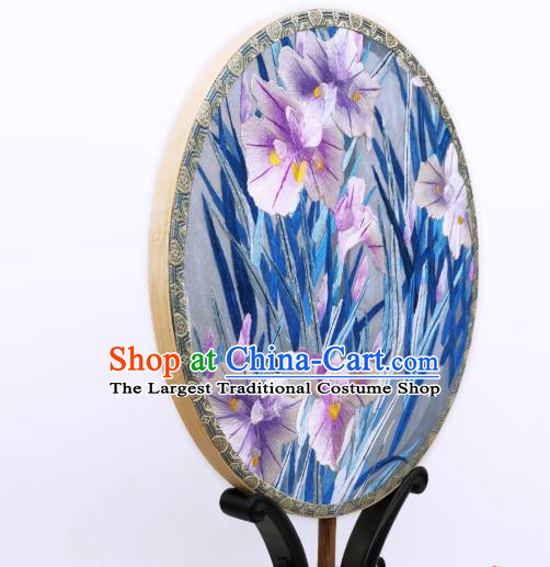 China Traditional Palace Fan Ancient Song Dynasty Princess Silk Fan Classical Embroidered Iris Flowers Circular Fans
