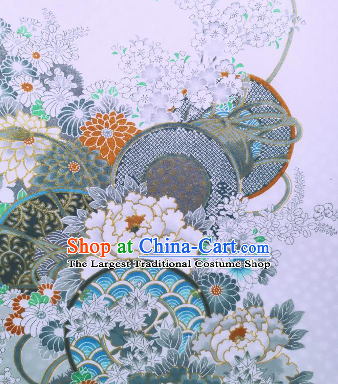 Asian Japan Traditional Brocade Drapery Japanese Classical Peony Pattern Design Kimono Violet Silk Fabric