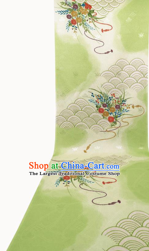 Asian Japan Classical Kimono Silk Fabric Traditional Japanese Printing Green Brocade Tapestry
