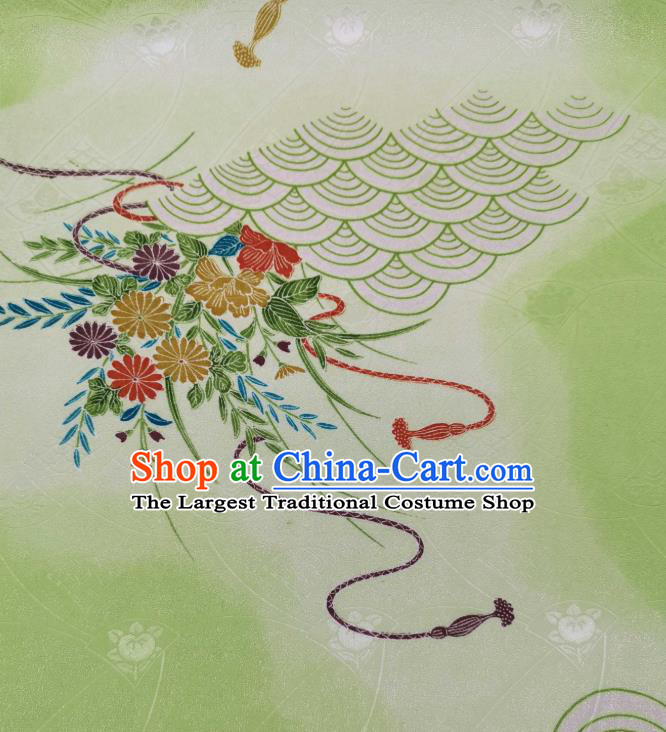 Asian Japan Classical Kimono Silk Fabric Traditional Japanese Printing Green Brocade Tapestry