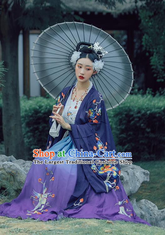 China Ancient Imperial Concubine Purple Hanfu Dress Apparels Traditional Tang Dynasty Court Woman Embroidered Costumes
