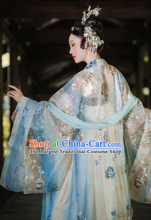 Traditional China Tang Dynasty Imperial Concubine Embroidered Costumes Ancient Court Beauty Hanfu Dress Clothing