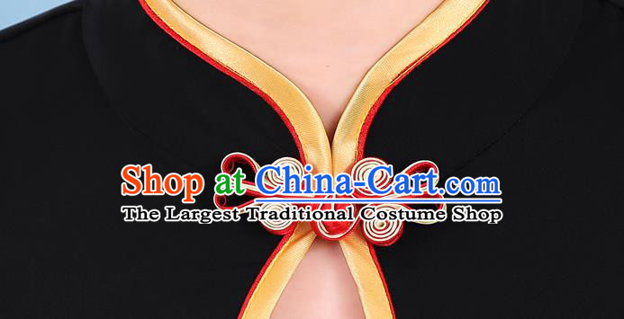 China Catwalks Ao Dai Qipao Dress Modern Dance Clothing Stage Performance Embroidery Phoenix Peony Black Cheongsam