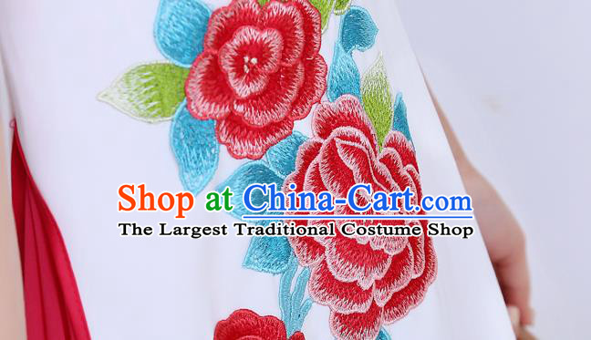 China Classical Dance Qipao Dress Catwalks Show Embroidery White Cheongsam Stage Performance Clothing