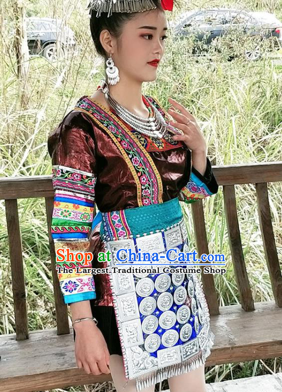 Chinese Dong Ethnic Woman Stage Performance Costumes Traditional National Minority Folk Dance Clothing