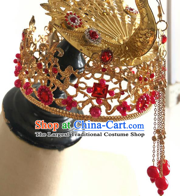 China Traditional Wedding Bride Hair Accessories Handmade Peking Opera Diva Golden Phoenix Hairpin